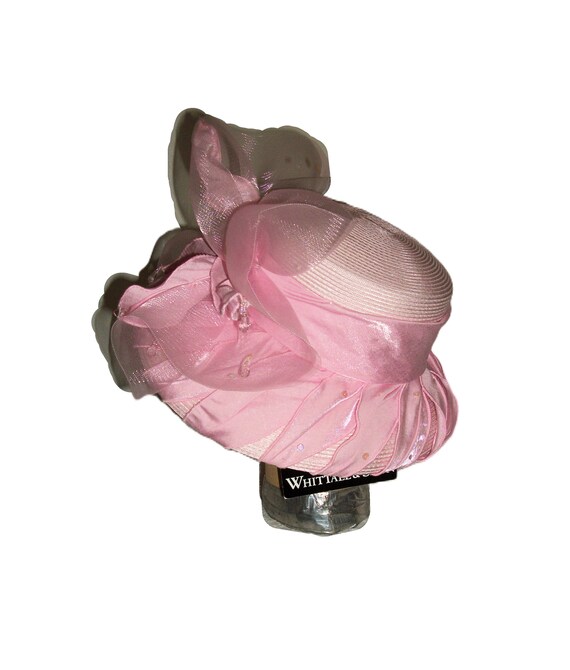 Vintage Pink Hat Curved Brim  with Satin, Chiffon… - image 6