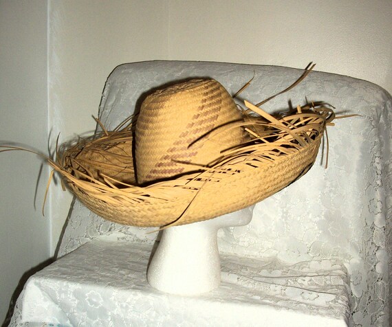 Vintage Woven Straw Hat Jibaro Pava Natural Curve… - image 9