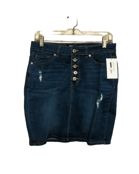 Vintage Blue Jean Denim Mini Skirt Button Fly by T