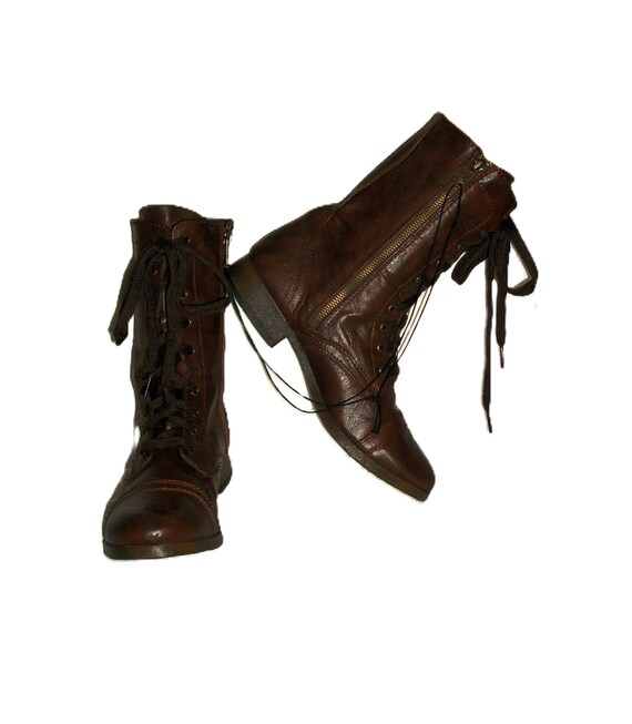 Vintage Brown Ankle Boots Side Zip Lace Up Granny… - image 9