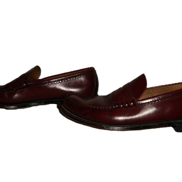 Vintage Burgundy Brown Leather Slip On Penny Loafers Men's Size 8 1/2 Only 15 USD