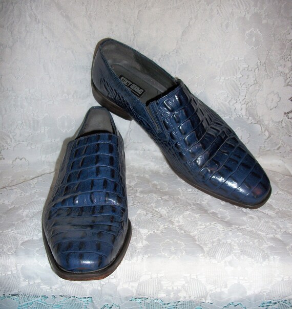 Vintage Mens Blue Leather Slip Ons Loafers by Stacy Adams Size 9 Only 20 USD