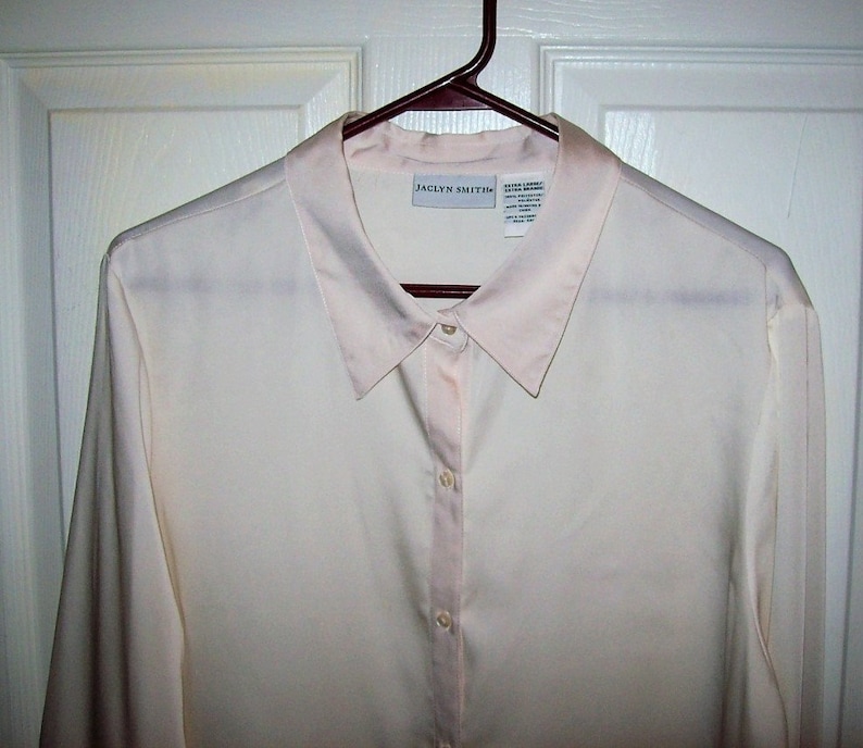Vintage Cream Off White Button Down Blouse Long Sleeve Top by Jaclyn Smith Extra Large Only 6 USD