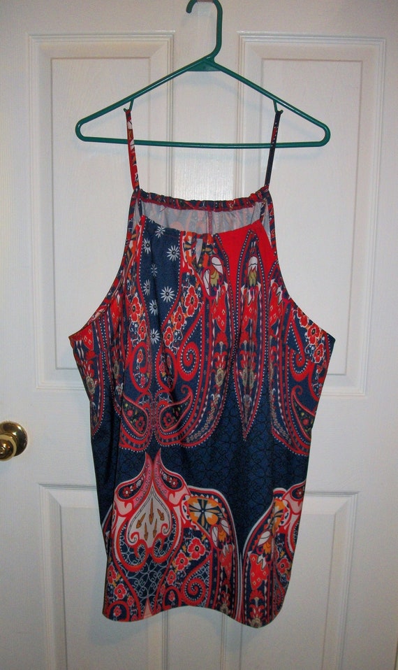 Vintage 1960s 1970s Red White & Blue Paisley Tank Top Plus - Etsy