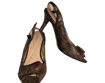 SAlE 80% Off Vintage Snakeskin Open Toe Slingbacks Heels Dress Barn Size 6 Now 2 USD