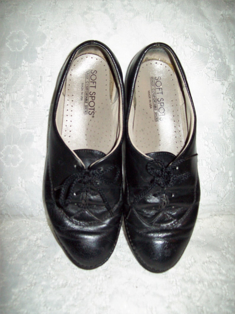 Vintage Ladies Black Leather Oxfords Granny Shoes by Soft | Etsy