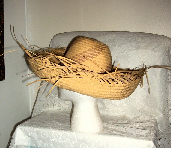 Vintage Woven Straw Hat Jibaro Pava Natural Curve… - image 6