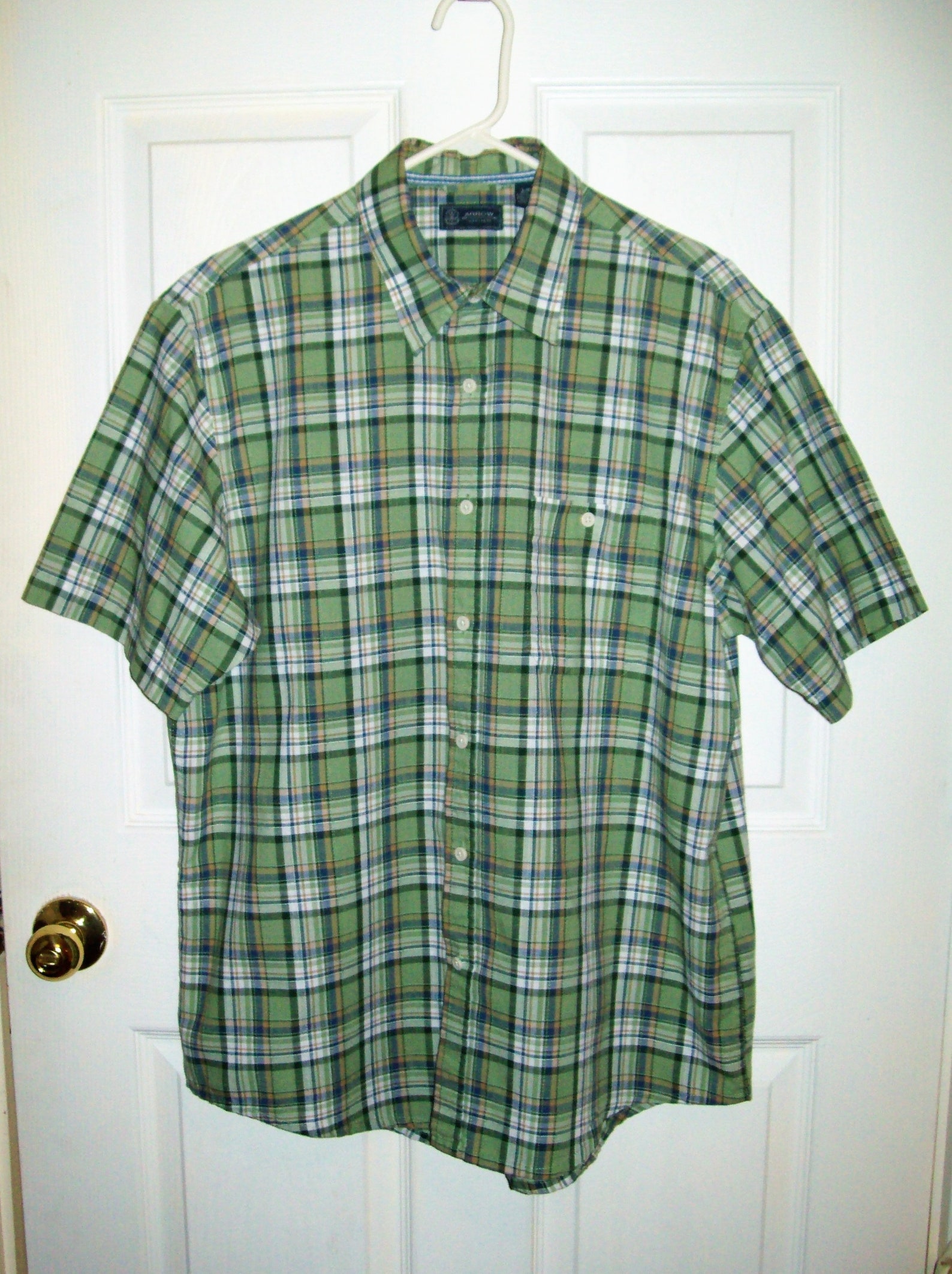 Vintage Mens Green Plaid Short Sleeve Shirt by Arrow Large | Etsy