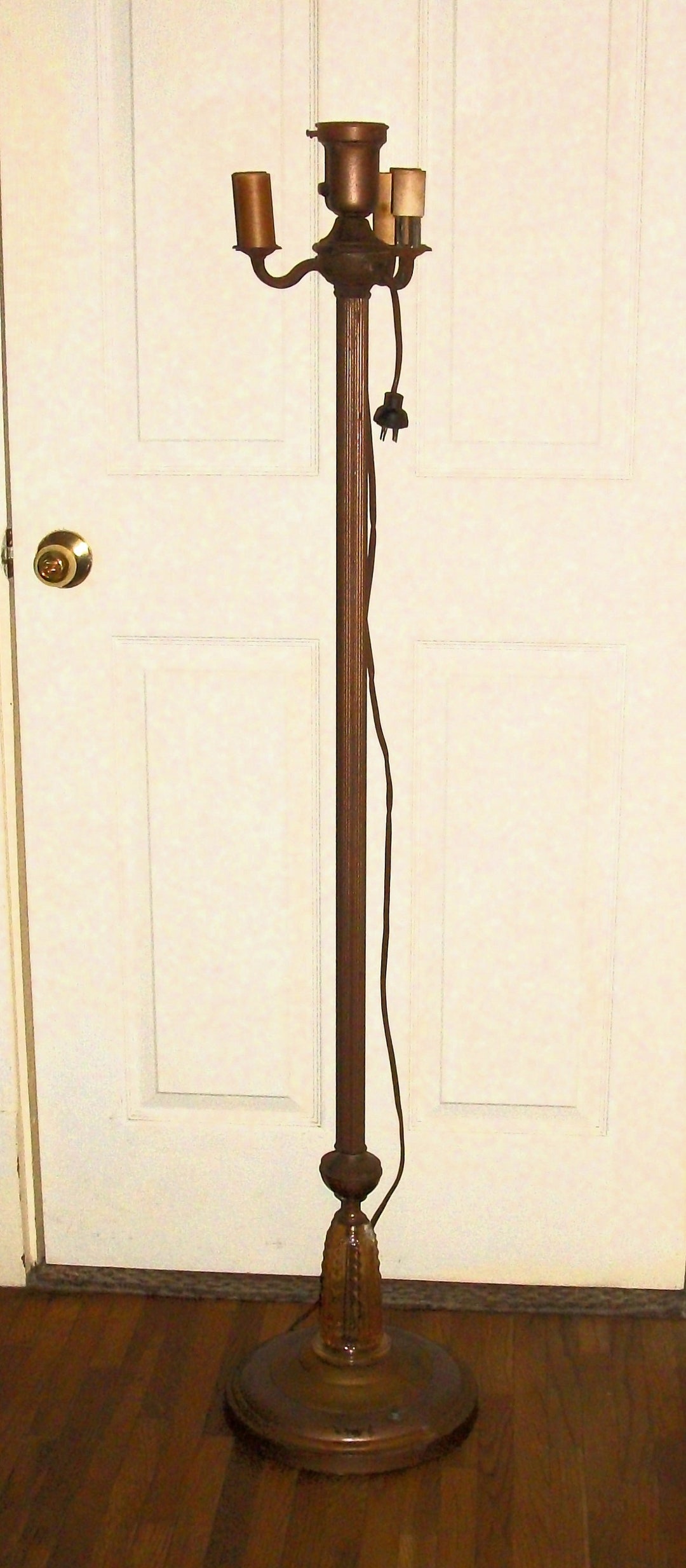 Antique Vintage Metal Floor Lamp 3 Arms, 5 Lights Including 3 Arms Center Torchiere and One in ...
