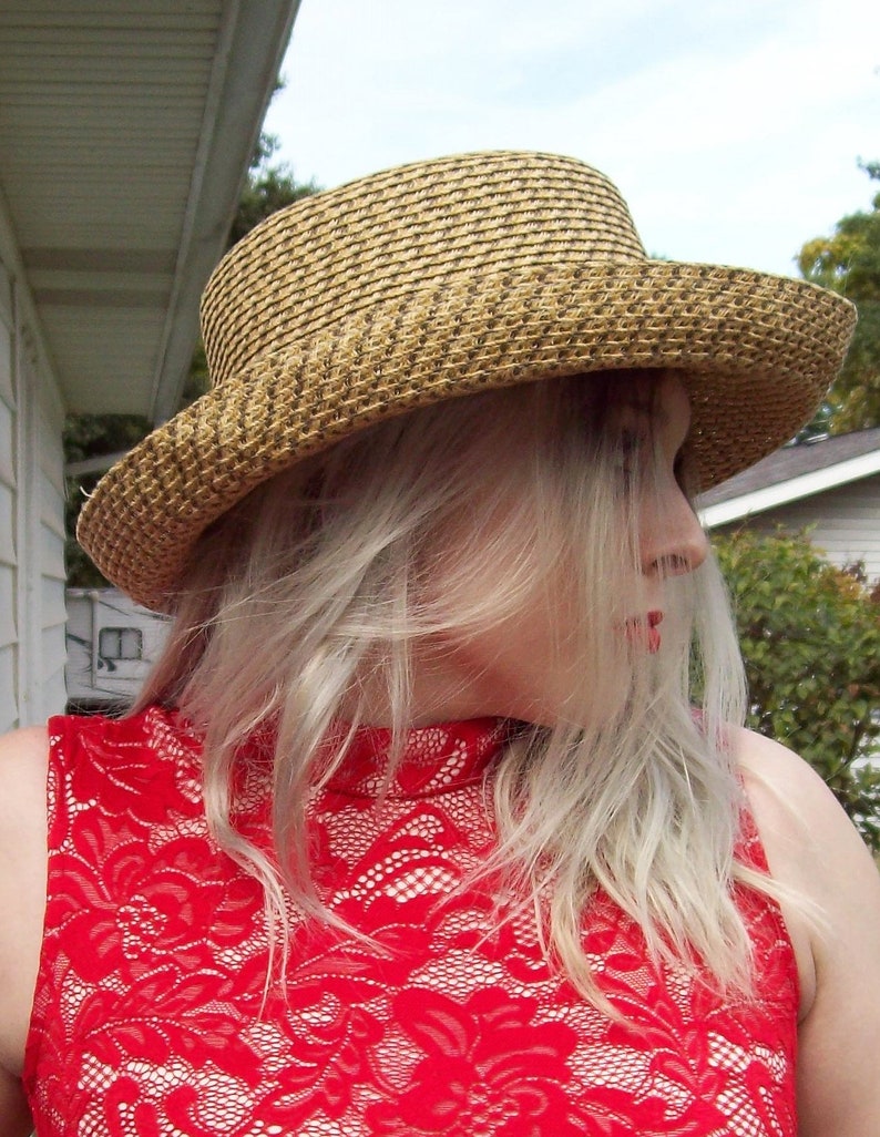 Vintage Natural Woven Sun Hat by Scala Handcrafted One Size Only 9 USD