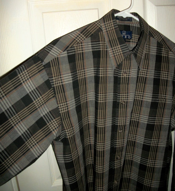 Vintage Gray & Black Plaid Long Sleeve Shirt Poin… - image 6