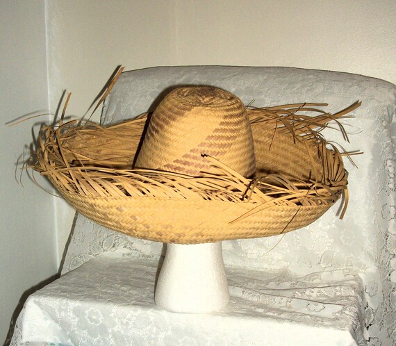 Vintage Woven Straw Hat Jibaro Pava Natural Curve… - image 8
