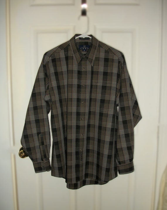 Vintage Gray & Black Plaid Long Sleeve Shirt Poin… - image 4
