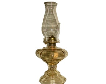 Antique Edwardian EAPG Butterscotch Carnival Glass Pedestal Base Oil Lamp w/ Eagle Brass Burner Only 45 USD