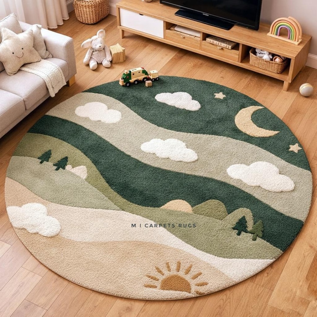 Hand-tufted Round Forest Landscape Nursery Rug - Children’s Bedroom ...