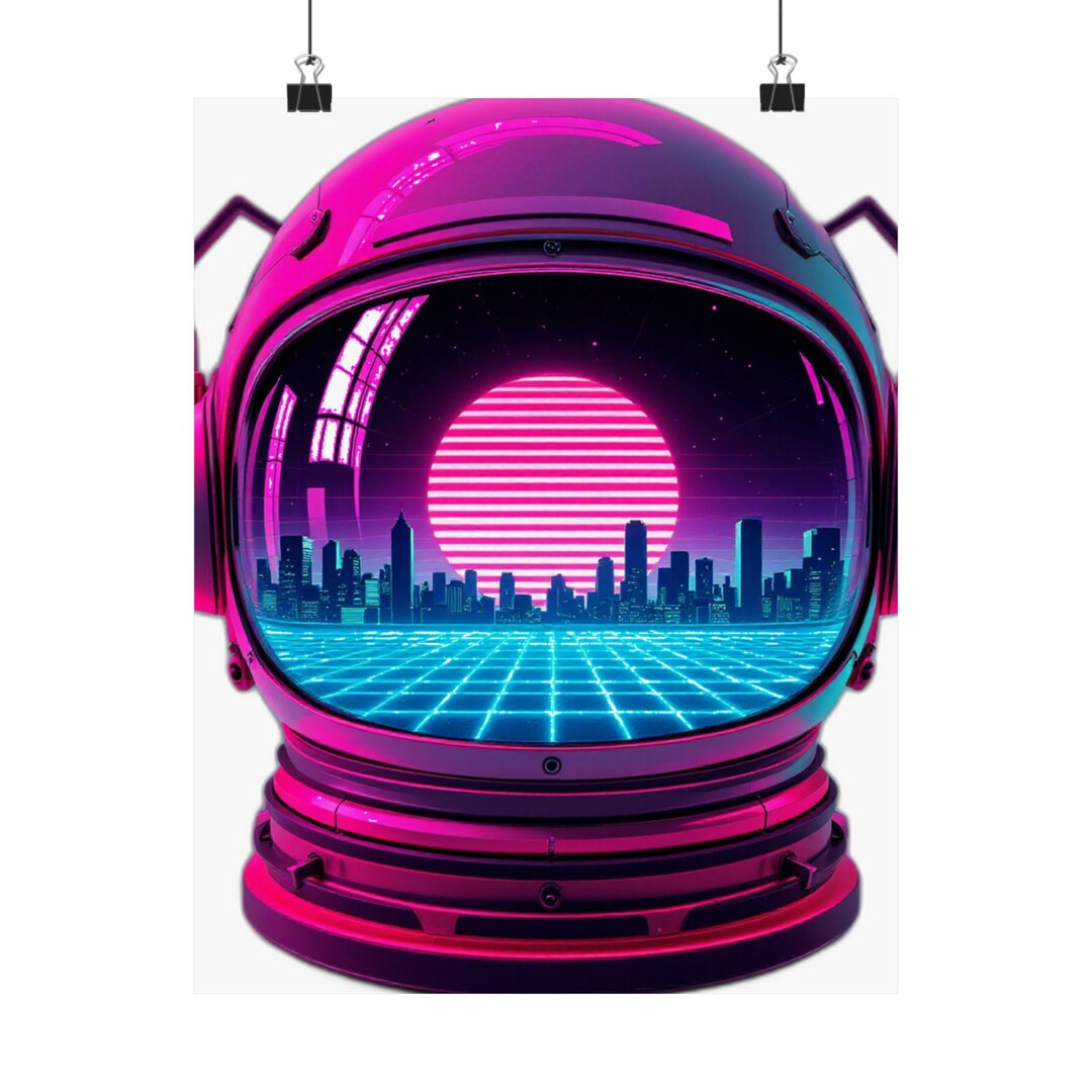 Synthwave Astronaut Helmet Retro 80s Neon Aesthetic Art, Outrun Space ...