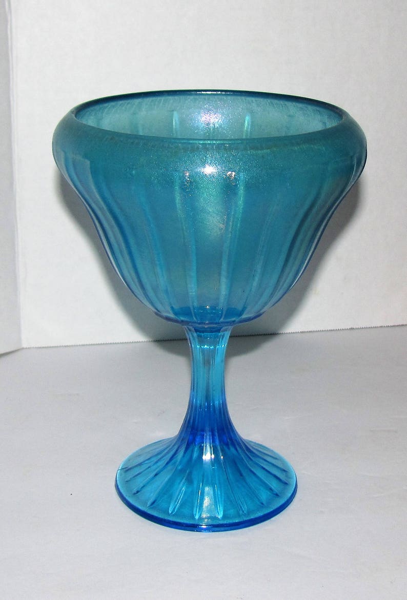 Antique Northwood Iridescent Blue Stretch Glass Compote Shape Etsy