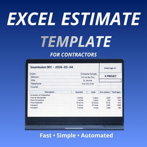 Excel Estimate Template for Contractors, Construction Quote Template, Invoice Tool, Small Business Spreadsheet, Instant Download