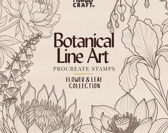 Botanical Line Art Procreate Stamps | Flower & Leaf Collection