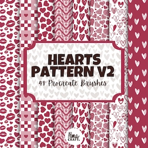 Hearts Pattern Brushes V2 for Procreate | 48 Valentine Heart Patterns for iPad