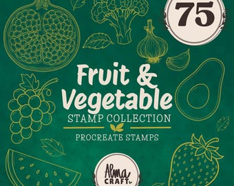 Stempelkollektion Obst & Gemüse | 75 Procreate-Stempel