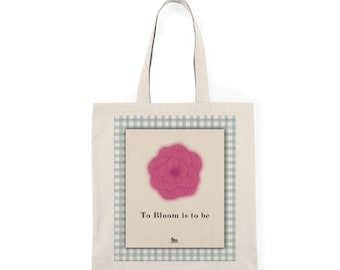 Naturfarbene Tragetasche mit rosa Blumenmotiv | Karorahmen, inspirierendes Zitat