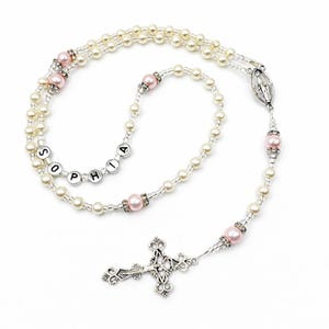 Custom Rosary Made With Glass Pearl, First Communion Gift, Custom Baptism Gift, Personalized Rosary With Name, Hand Made Rosary.