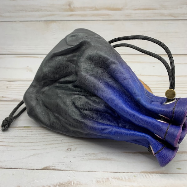 Black/Purple sheepskin leather dice bag