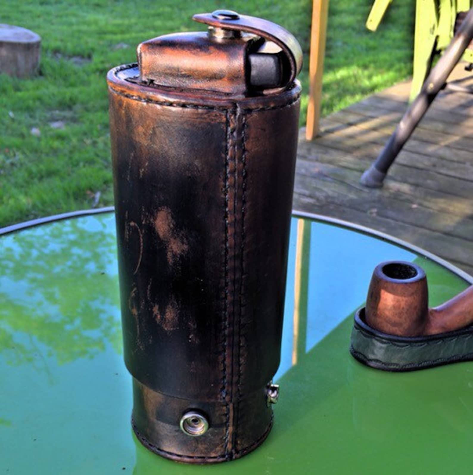 Pipetube Leather Pipe Case With Matching Pipe Stand Handmade in the U.S