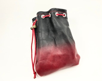 Black/red sheepskin leather dice bag