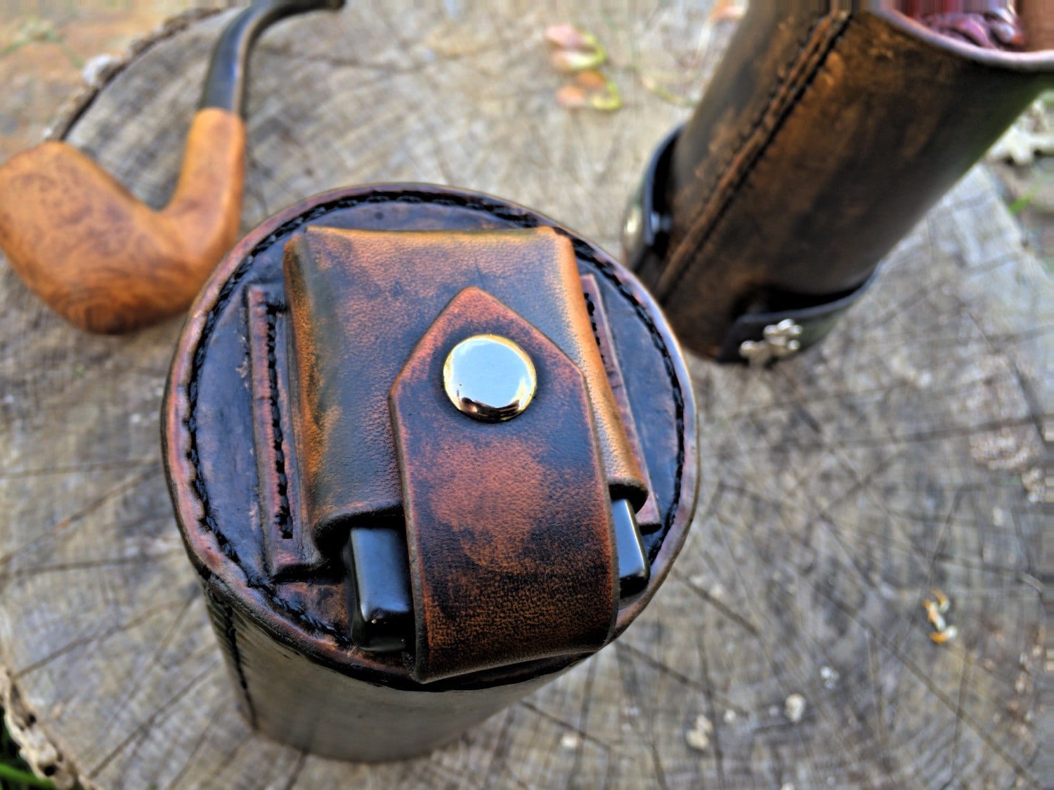 Pipetube Leather Pipe Case With Matching Pipe Stand Handmade in the U.S