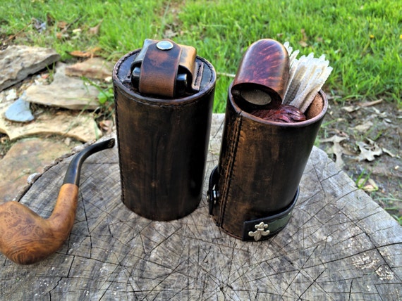 PipeTube leather pipe case with matching pipe stand Handmade in the U.S.A.