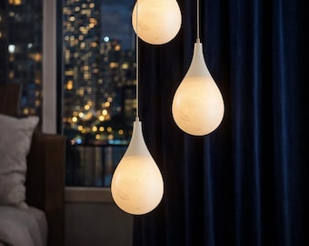 Natural Marble Drop Pendant Light Handmade Luxury Stone Kitchen Island Lamp