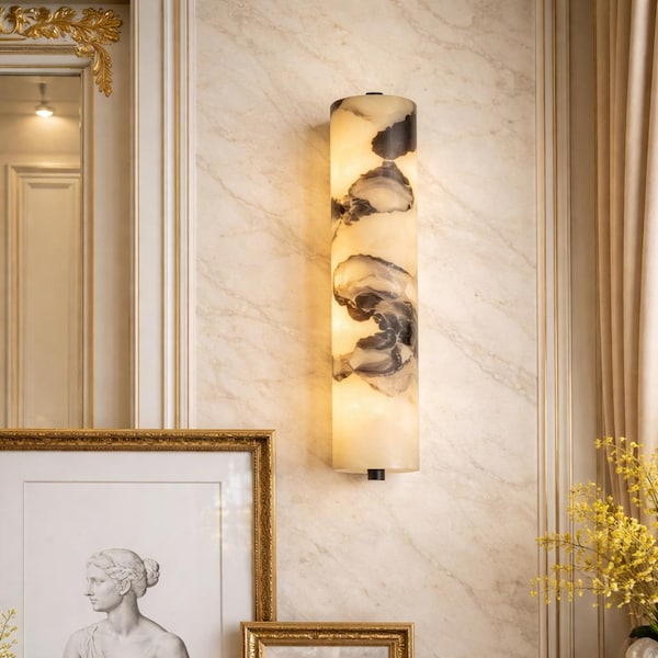 Aplique de pared de mármol italiano, lámpara de noche de lujo de piedra negra