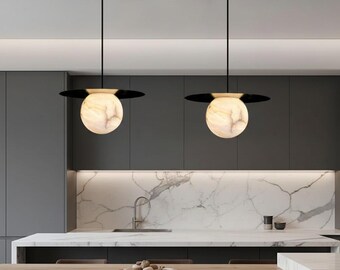 Alabaster Marble Pendant Light Gold LED Hanging Lamp Kitchen Island Bedside Fixture