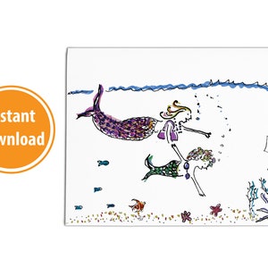 Downloadable Mermaid Mom and Daughter Mother&#39;s Day Card