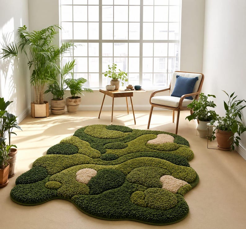 Abstract Irregular Organic Green 3D Rug - Etsy