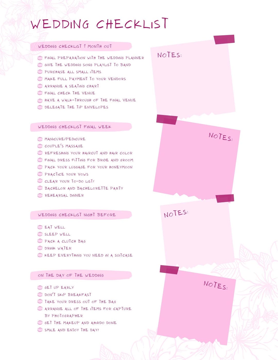 1 Page Printable Wedding Checklist - Etsy