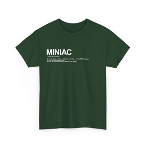 Camiseta MINIAC Definition com estampa minimalista para entusiastas do MINI Cooper e Mini Clássico.