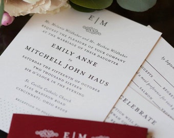 Klassisches Monogramm Polka Dot HochzeitSeinladungs-Suite Druckbar