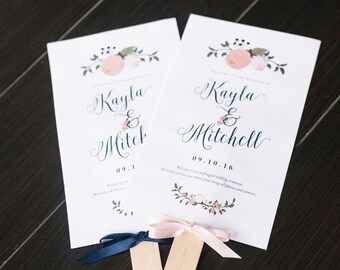 Navy and Blush Floral Fan Wedding Program Printable