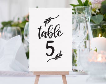 Bold Black and White Calligraphy Wedding Table Numbers 1-30 Instant Download