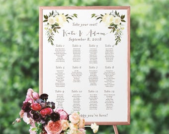 Floral Seating Chart Printable | Seating Template, Seating Plan, Printable Seating, Seating Chart Poster, Seating Chart Sign