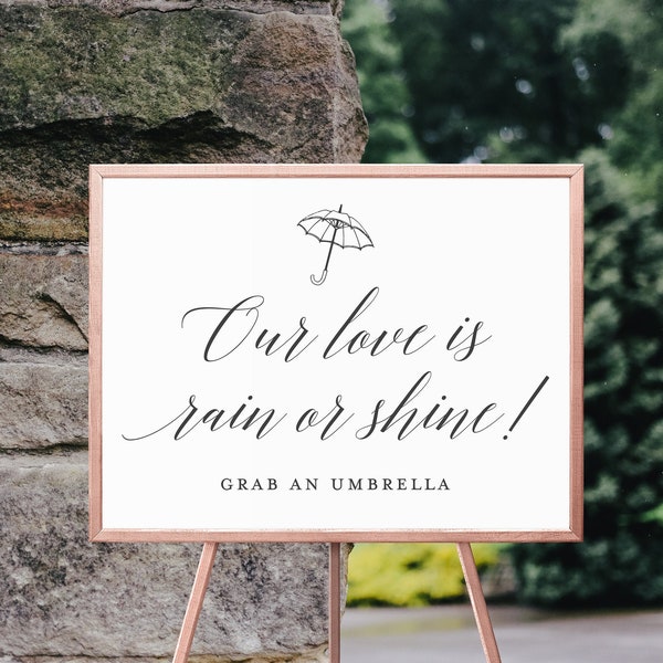 Our Love is Rain or Shine Grab An Umbrella Wedding Sign | Rainy Wedding, Umbrella Sign, Rain Plan