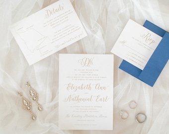 Classic Gold Monogrammed Wedding Invitation Suite Printable