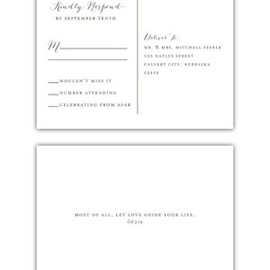 Calligraphie Wedding Invitation Suite Imprimable avec Citation de Carte Postale image 5