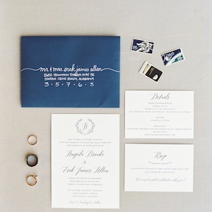 Monogram Laurel Calligraphy Wedding Invitation Suite Printable