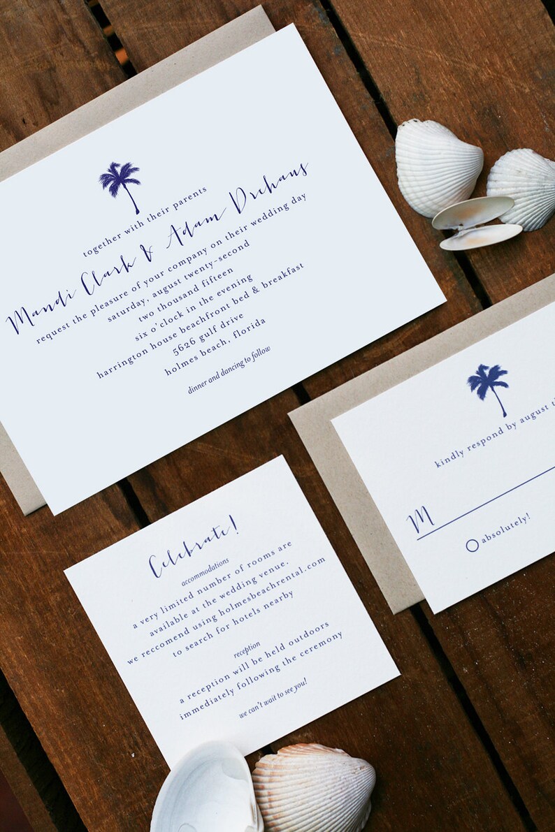 Palm Tree Destination Wedding Printable Invitation Suite image 1