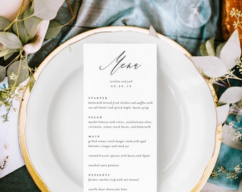 Modern Calligraphy Wedding Menu Printable for Wedding, Rehearsal or Brunch