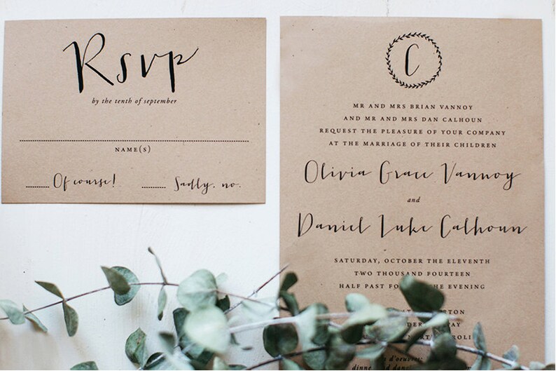 Monogram Calligraphy Garden Wedding Invitation Suite Printable image 2